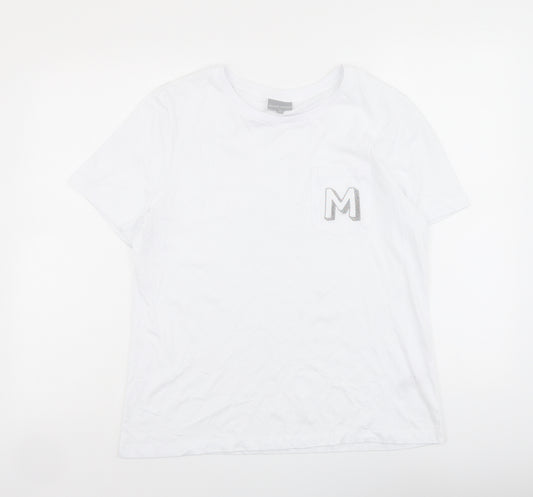 Oliver Bonas Womens White Cotton Basic T-Shirt Size M Crew Neck