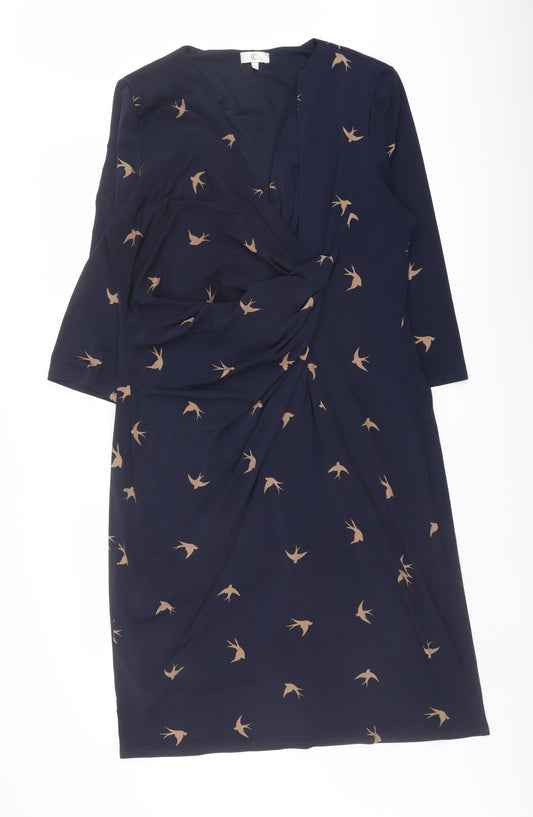 CC Womens Blue Geometric Polyester A-Line Size XL V-Neck Pullover - Birds Print