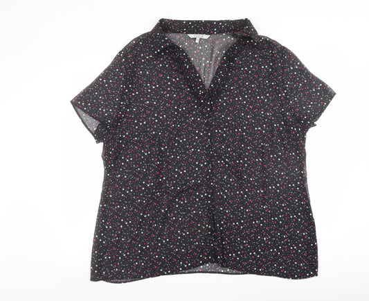 Debenhams Womens Black Polka Dot Polyester Basic Button-Up Size 22 Collared