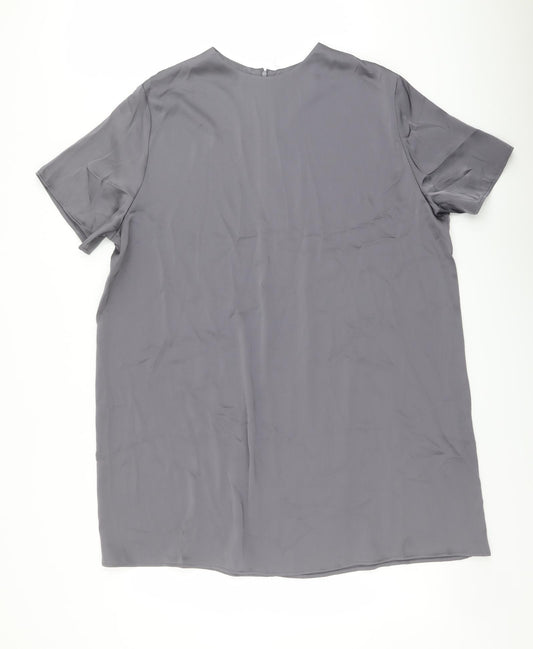 H&M Womens Grey Polyester T-Shirt Dress Size XL Round Neck Zip