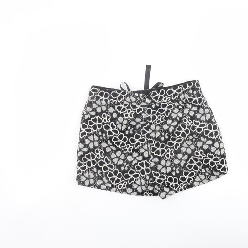 H&M Womens Black Floral Cotton Basic Shorts Size 6 L3 in Regular Zip