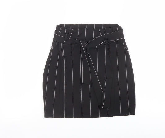 PRETTYLITTLETHING Womens Black Striped Polyester Bandage Skirt Size 14