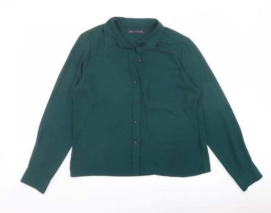 Marks and Spencer Womens Green Polyester Basic Button-Up Size 12 Collared