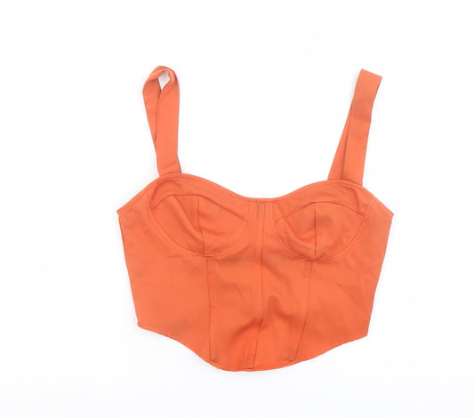 PRETTYLITTLETHING Womens Orange Polyester Cropped Tank Size 8 Sweetheart - Corset Style