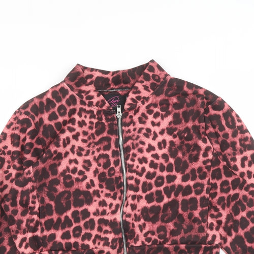Boohoo Womens Pink Animal Print Jacket Size 14 Zip - Leopard Print