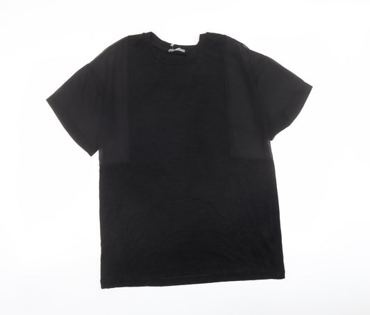 Zara Womens Black Polyester Basic T-Shirt Size M Crew Neck - Mesh Panels