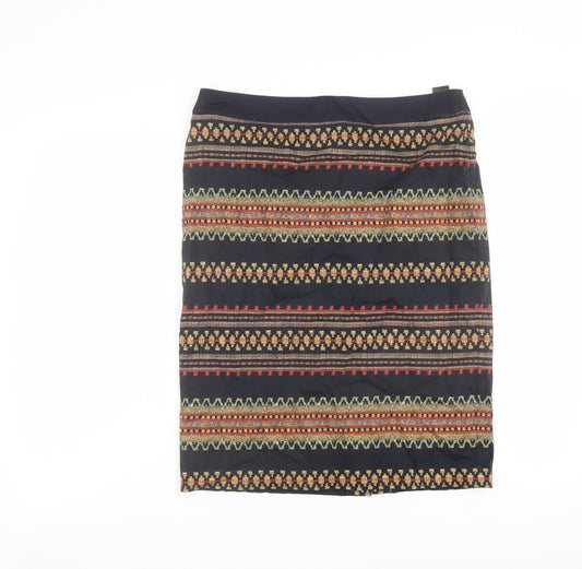 Marks and Spencer Womens Black Geometric Cotton Bandage Skirt Size 10 Zip