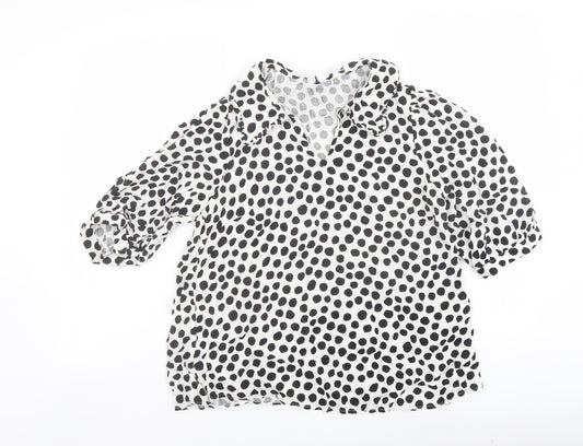 M&Co Womens White Polka Dot Viscose Basic Blouse Size 14 Collared