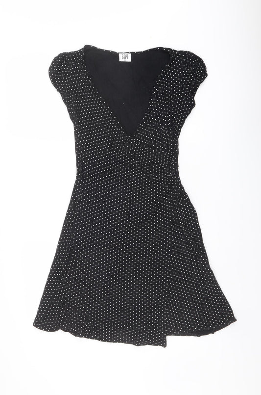 Bay Womens Black Polka Dot Viscose Wrap Dress Size 12 V-Neck Pullover