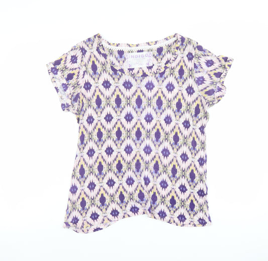 Indigo Womens Purple Geometric Modal Basic T-Shirt Size 12 Boat Neck - Mosaic Print
