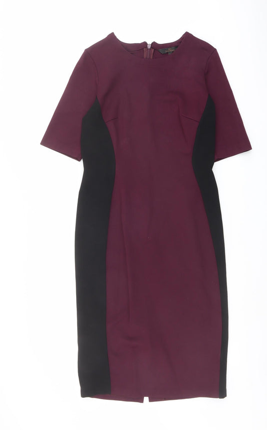 NEXT Womens Purple Viscose Pencil Dress Size 12 Boat Neck Zip