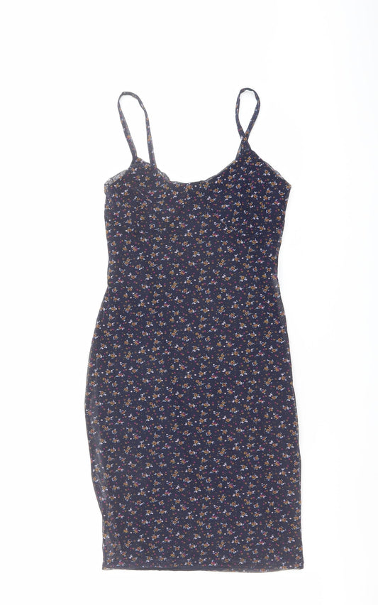 Nasty Gal Womens Blue Floral Polyester Slip Dress Size 10 Scoop Neck Pullover