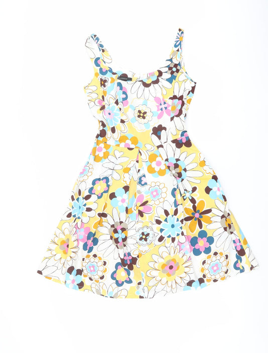 Tara Jarmon Womens Multicoloured Floral Polyester Tank Dress Size 8 Scoop Neck Zip