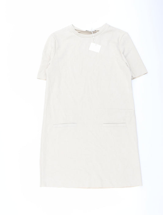 Zara Womens Beige Polyester Shift Size S Crew Neck Pullover