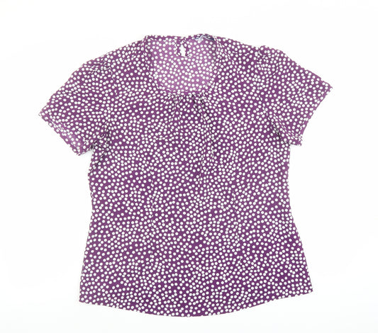 Alexandra Womens Purple Polka Dot Polyester Basic Blouse Size 12 Round Neck
