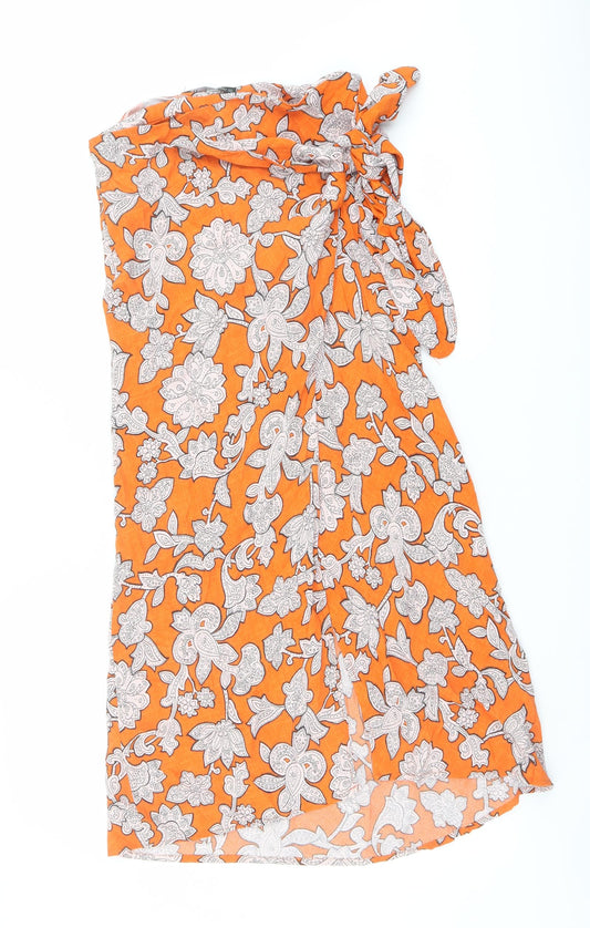 Zara Womens Orange Geometric Viscose Wrap Skirt Size XS Tie