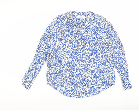 John Lewis Womens Blue Geometric Cotton Basic Button-Up Size 14 V-Neck