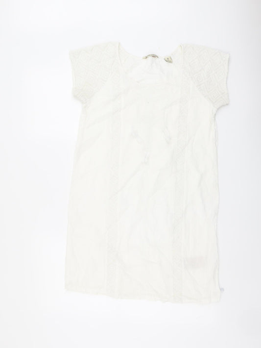 Maison Scotch Womens Ivory Cotton T-Shirt Dress Size 8 Round Neck Pullover