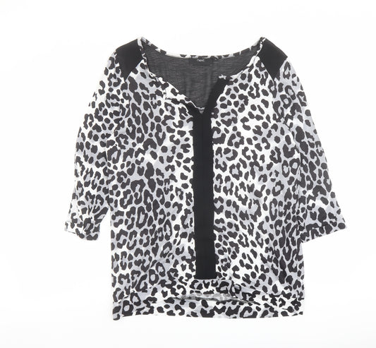 NEXT Womens Grey Animal Print Viscose Basic Blouse Size 14 V-Neck - Leopard Print