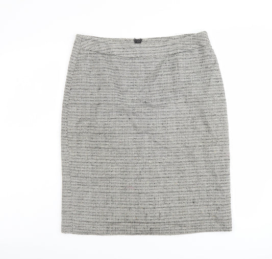 Debenhams Womens Grey Geometric Cotton Straight & Pencil Skirt Size 12 Zip