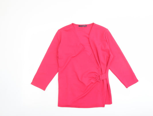 Marks and Spencer Womens Pink Polyester Basic Blouse Size 14 V-Neck