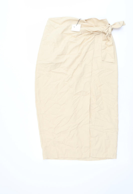 Zara Womens Beige Lyocell A-Line Skirt Size S Zip