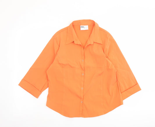 Sara Woman Womens Orange Polyester Basic Button-Up Size 16 Collared