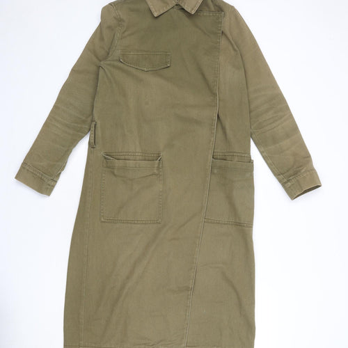 Monki Womens Green Overcoat Coat Size XS Snap