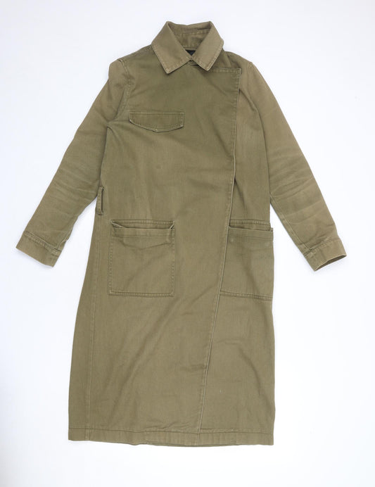 Monki Womens Green Overcoat Coat Size XS Snap