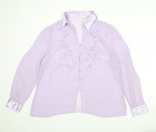Marks and Spencer Womens Purple Polyester Basic Button-Up Size 20 Collared