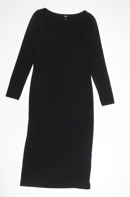 H&M Womens Black Viscose Shift Size M Round Neck Pullover