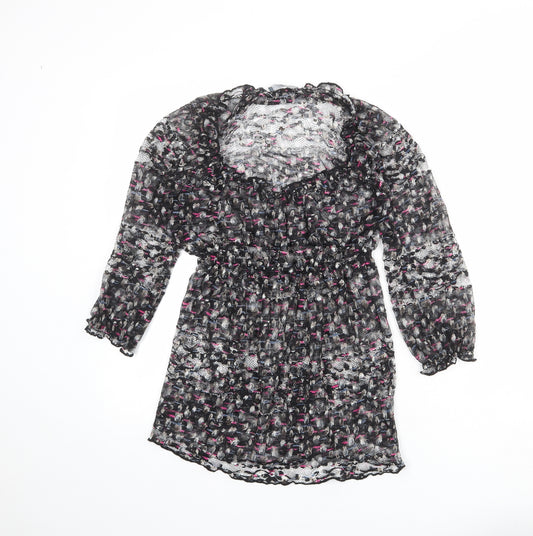 Per Una Womens Black Geometric Polyester Tunic Blouse Size 14 Scoop Neck