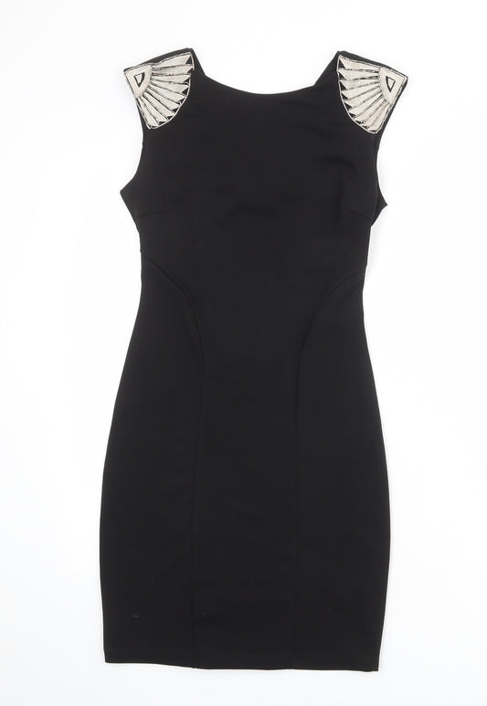 Soky & Soka Womens Black Polyester Shift Size L Round Neck Zip