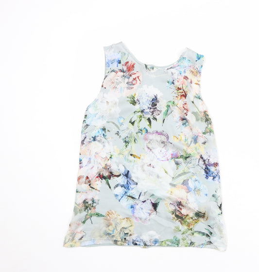 Warehouse Womens Blue Floral Polyester Basic Tank Size 8 Boat Neck