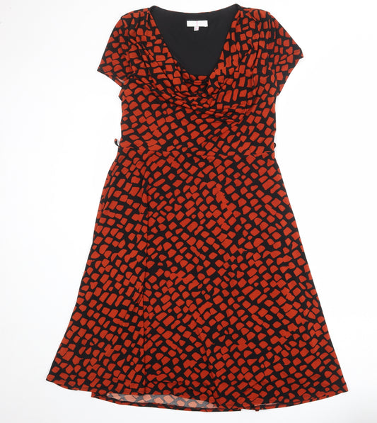 Jasper Conran Womens Black Geometric Polyester A-Line Size 14 Cowl Neck Pullover