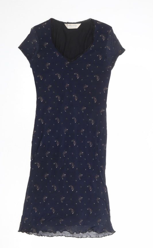 Dorothy Perkins Womens Blue Floral Nylon T-Shirt Dress Size 10 V-Neck Pullover