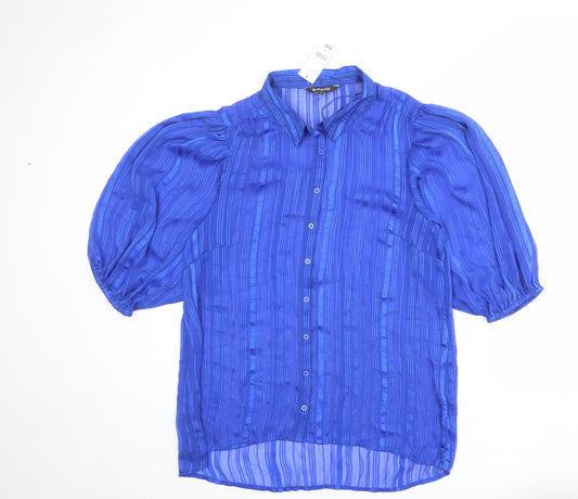 Bonmarché Womens Blue Striped Polyester Basic Button-Up Size 16 Collared