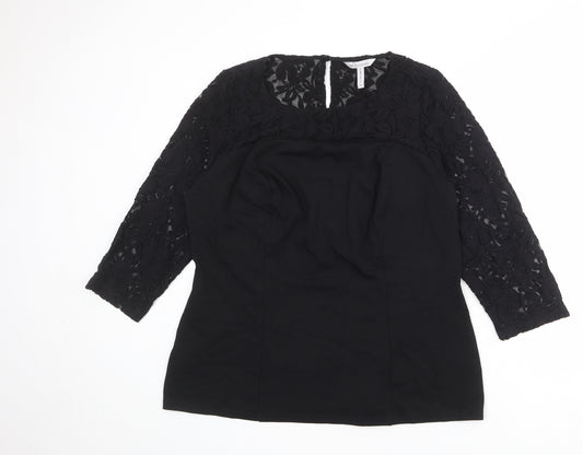 Bravissimo Womens Black Viscose Basic Blouse Size 18 Round Neck - Lace Sleeves