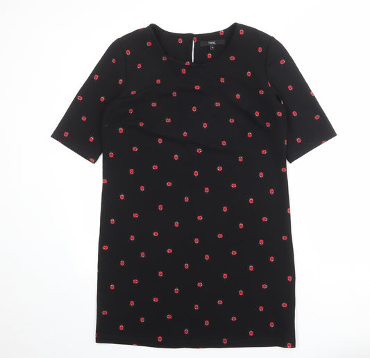 NEXT Womens Black Geometric Polyester T-Shirt Dress Size 10 Round Neck Button - Lady Bugs