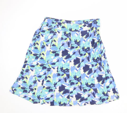 EWM Womens Multicoloured Floral Linen A-Line Skirt Size 22 Zip