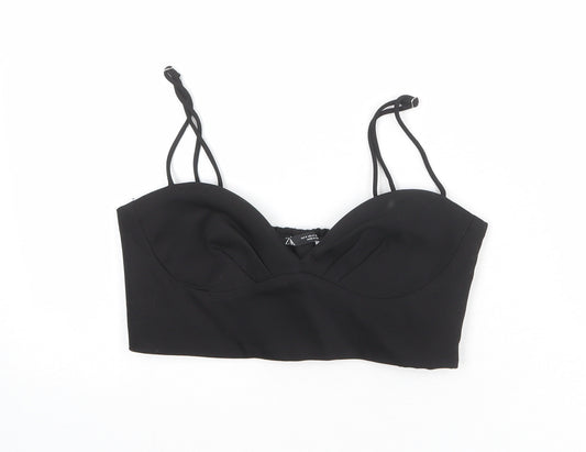 Zara Womens Black Cotton Cropped Tank Size S Sweetheart - Bralette