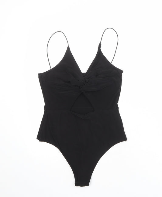 PRETTYLITTLETHING Womens Black Polyester Bodysuit One-Piece Size 12 Snap - Cut Out