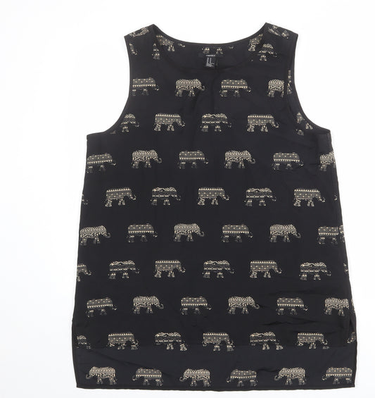 FOREVER 21 Womens Black Geometric Polyester Basic Tank Size M Boat Neck - Elephant Print