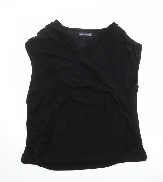 Marks and Spencer Womens Black Polyamide Basic T-Shirt Size 22 V-Neck