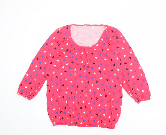 BHS Womens Pink Geometric Viscose Basic Blouse Size 10 Round Neck - Butterfly Pattern