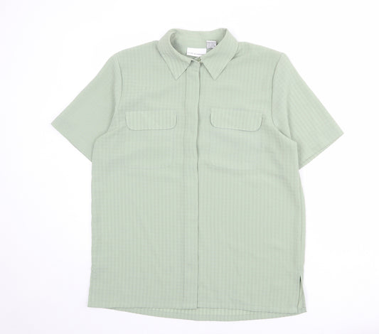 Croft & Barrow Womens Green Check Polyester Basic Button-Up Size M Collared