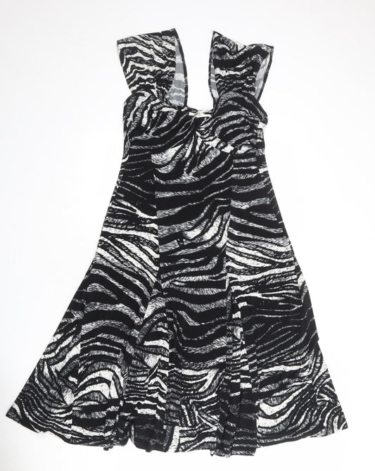 Monaco Womens Black Animal Print Polyester A-Line Size 16 Square Neck Pullover