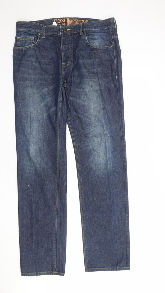 NEXT Mens Blue Cotton Straight Jeans Size 34 in L34 in Regular Button