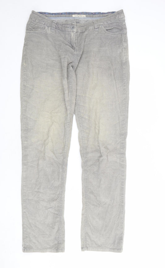 Fat Face Womens Grey Cotton Trousers Size 12 L32 in Regular Zip
