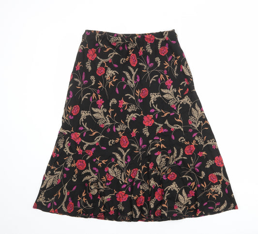Marks and Spencer Womens Black Floral Viscose A-Line Skirt Size 10